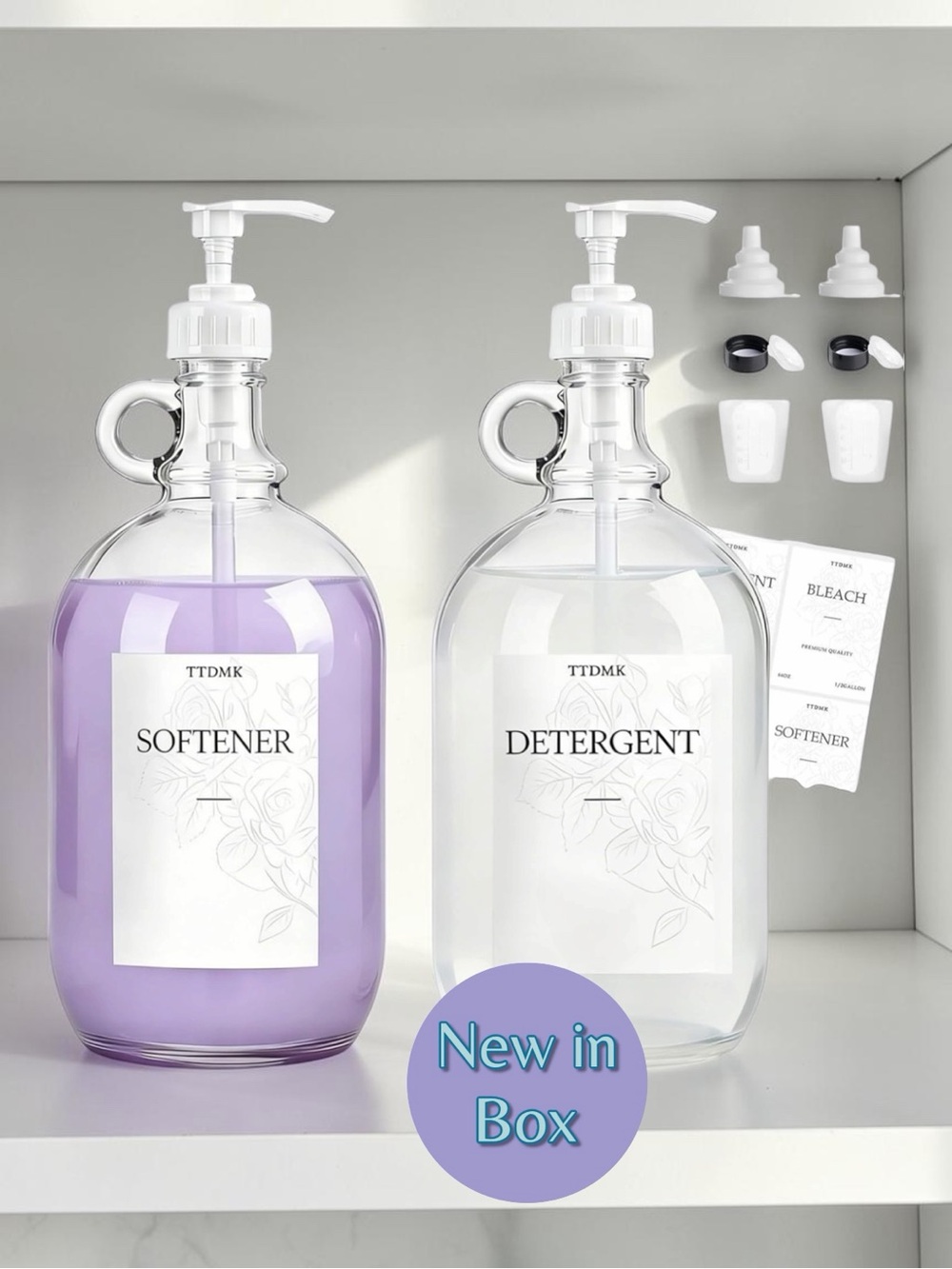 🧺🍶🧴 2 Pc Glass Laundry Detergent Dispenser Set – 64 oz Each
